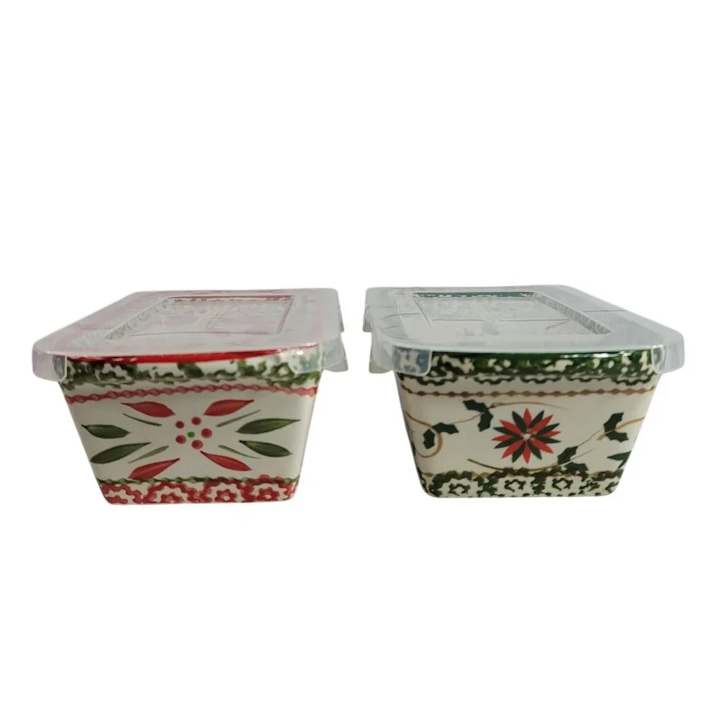 Temptations by Tara Holiday Christmas Mini Loaf Pan Lot of 2 Baking 12oz Lid